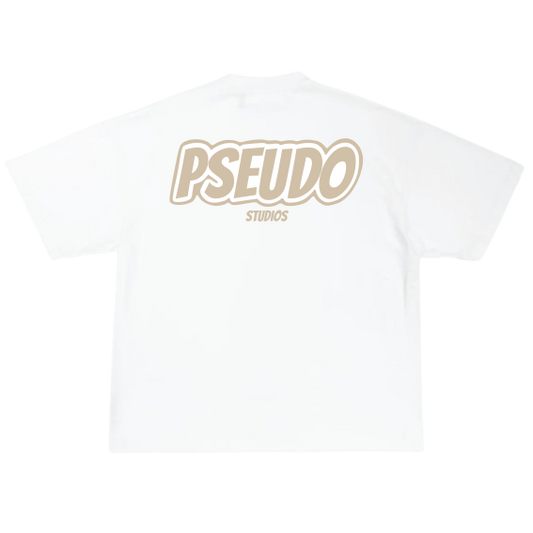 2. WHITE TEE - BEIGE LOGO